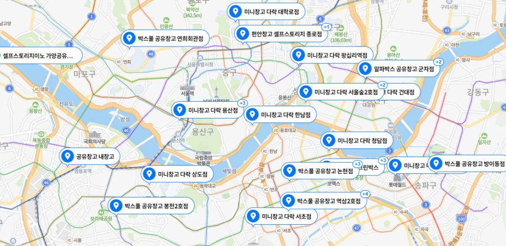 서울 지역 셀프스토리지 지점 분포지도